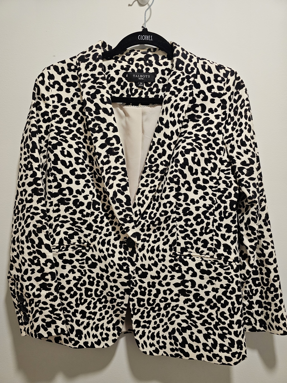 Talbots Black and Cream Leopard-Print Blazer